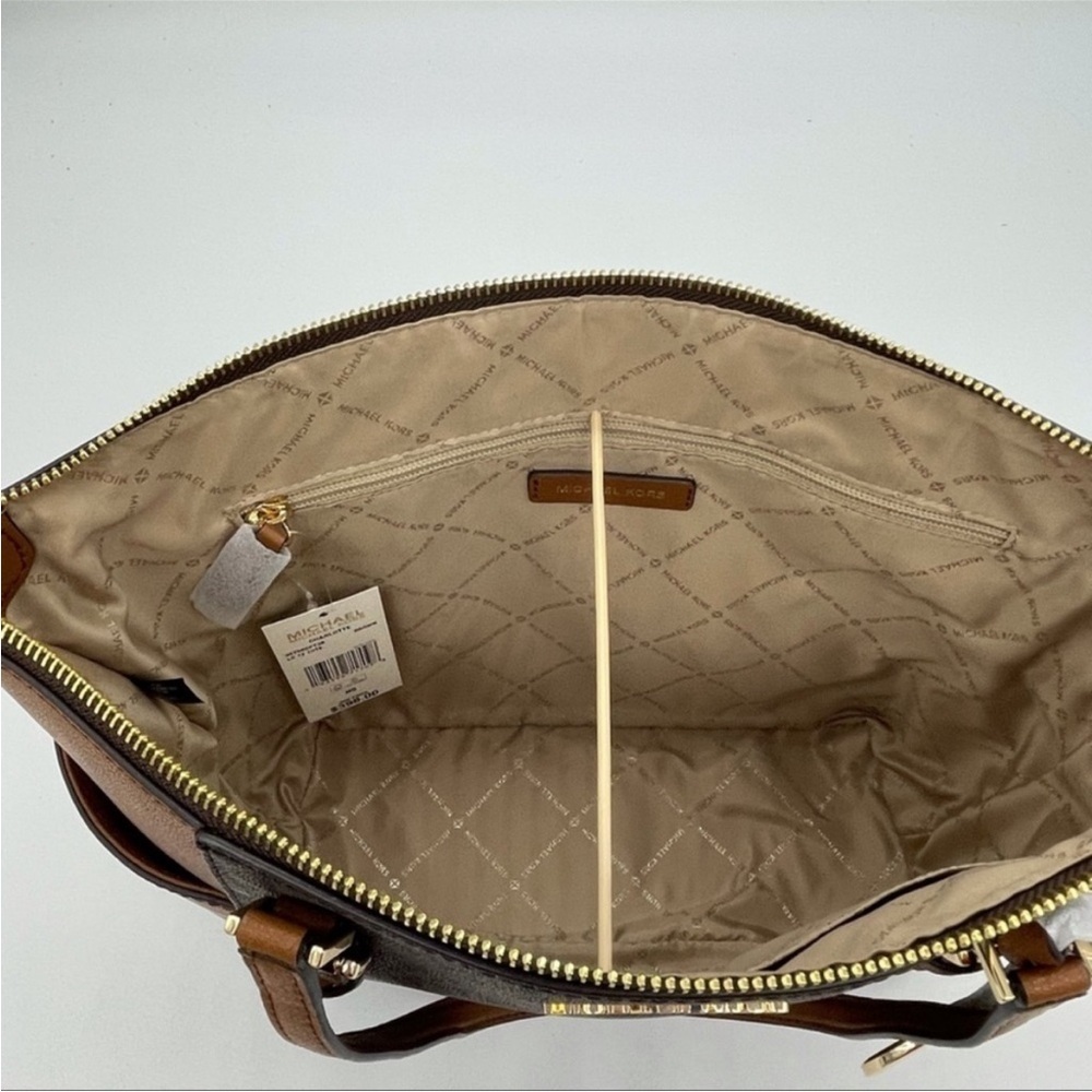 Michael Kors Large Charlotte Tote Bag & Trifold Wallet Leather Brown - Picture 6 of 12